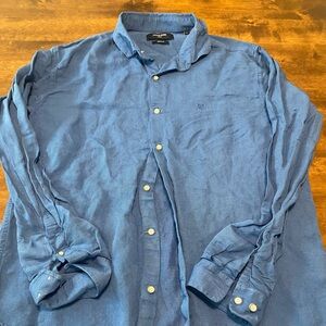 Men’s Jack And Jones Premium Linen Blend Blue Dutton Up Shirt Beach Large
